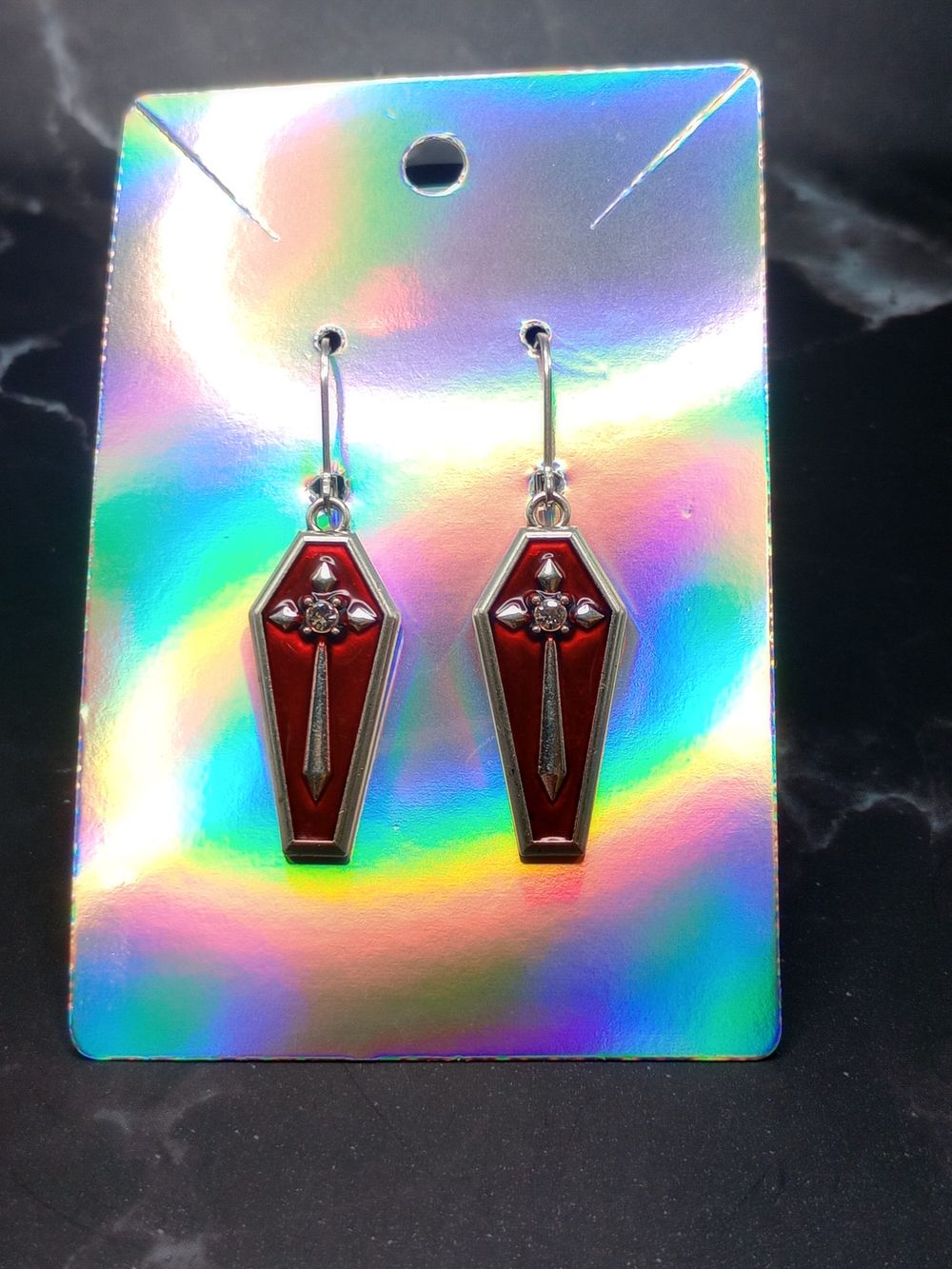  Red Coffin Cross Dangle Earrings 