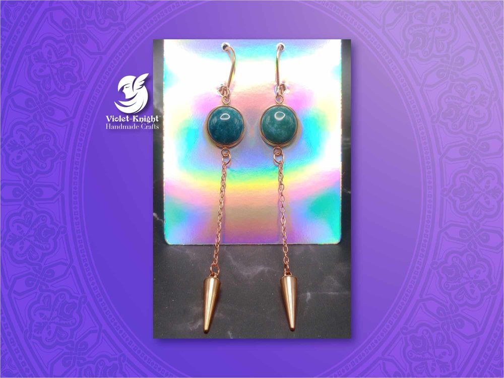  Dark Green and Blue Marbled Gemstone Cabochon Spike Dangle ...