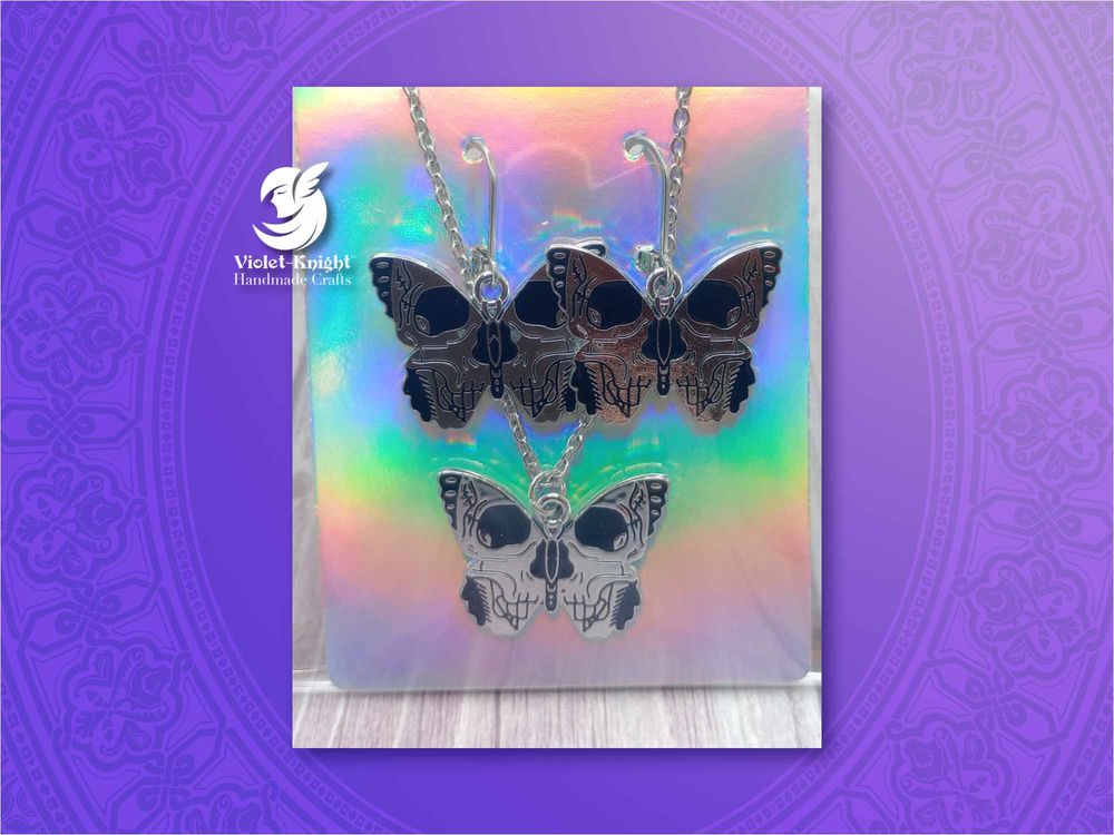 Skull Butterfly Earrings and Necklace Set – Style #1 
