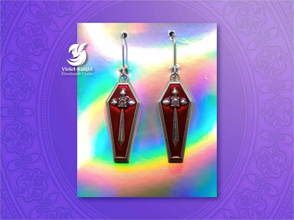  Red Coffin Cross Dangle Earrings 