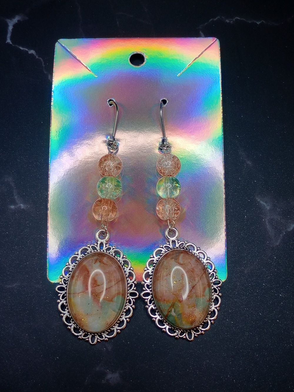  Vintage Style Fall Marbled Pendant Earrings with Glass Bead...