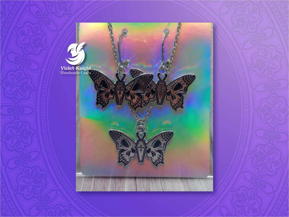  Skull Coffin Butterfly Earrings and Necklace Set – Style #4...