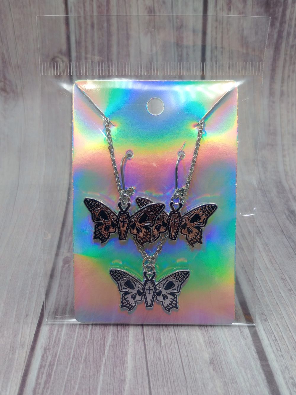  Skull Coffin Butterfly Earrings and Necklace Set – Style #4...