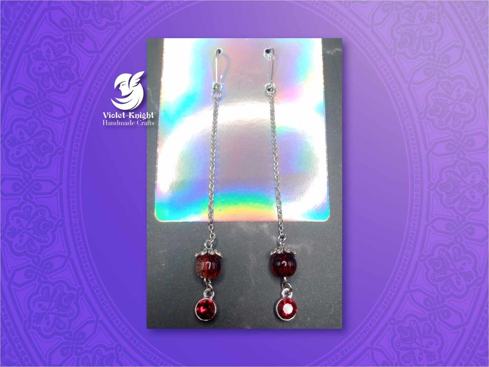  Long Red and Clear Cracked Glass Bead Dangle Earrings with ...