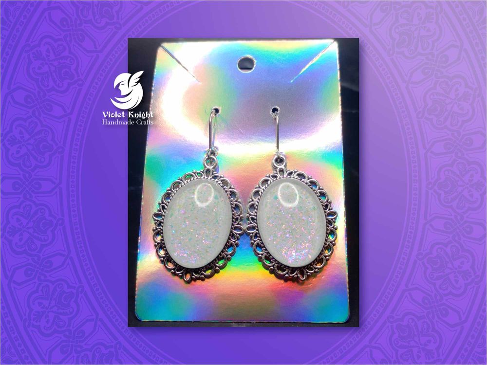  Vintage Style White Holographic Glitter Pendant Earrings 