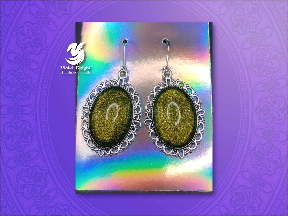  Vintage Style Green Glitter Pendant Earrings 