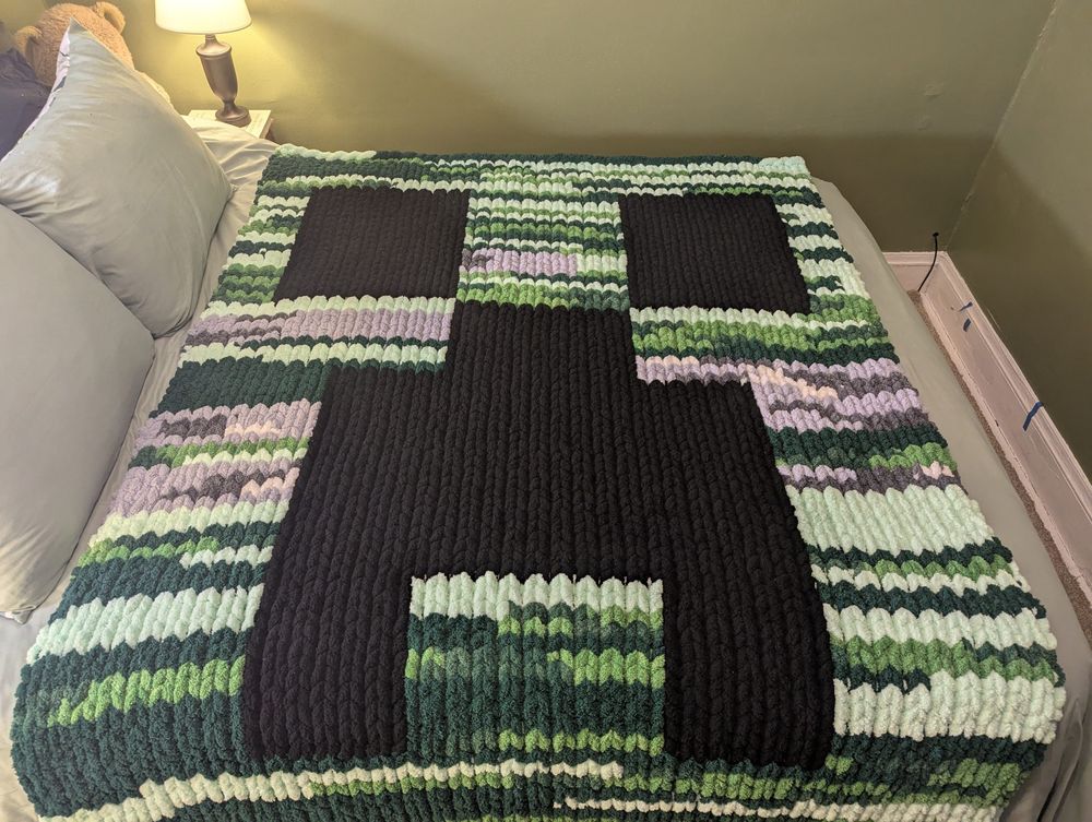 “Creep” Hand-Knit Blanket - Mining Game Inspired Coziness