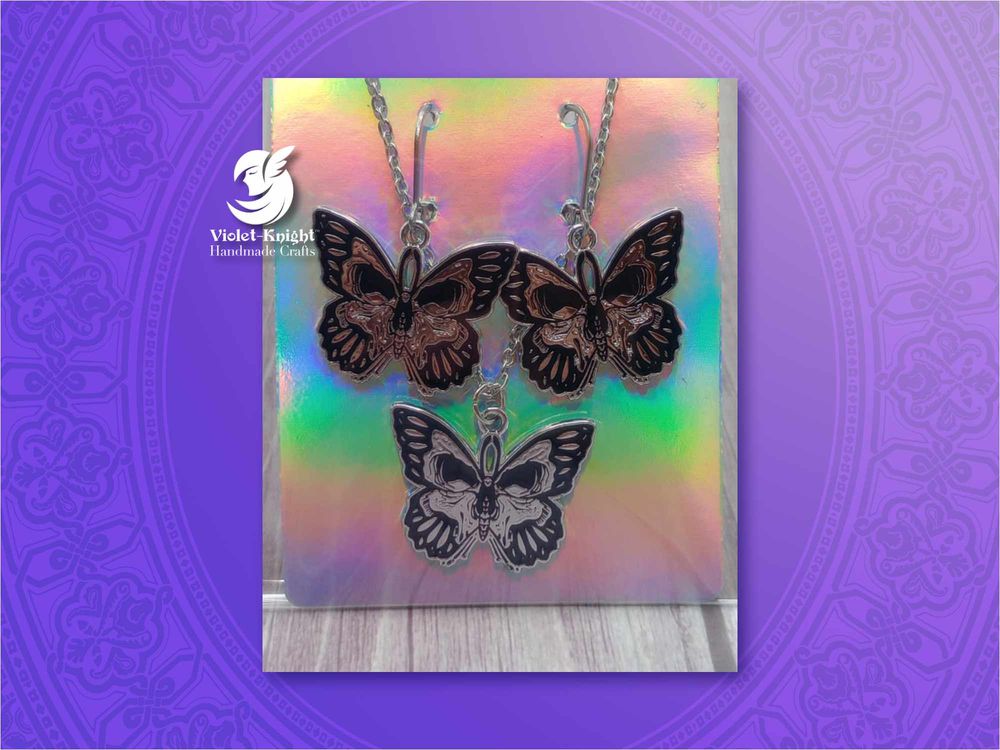  Skull Butterfly Earrings and Necklace Set – Style #5 